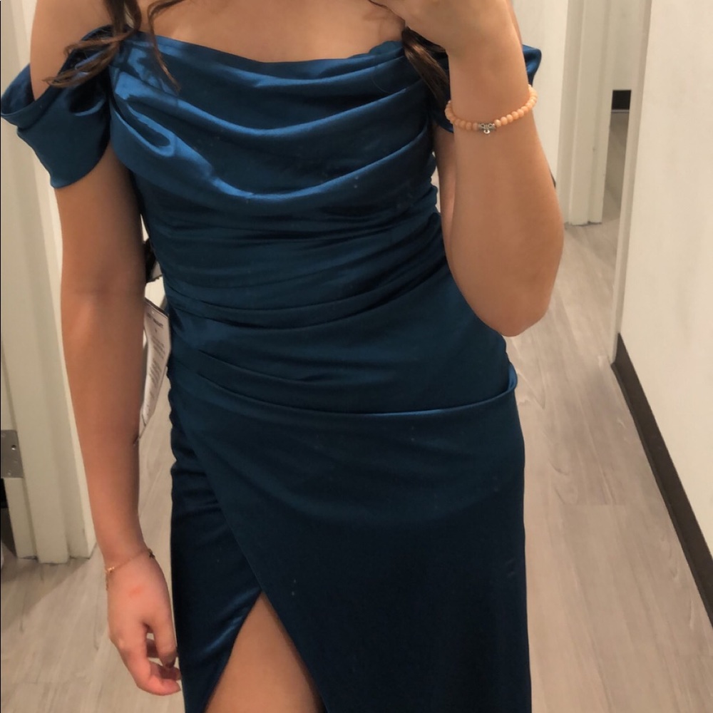 Maxi teal prom dress